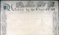 1852 Charter and Seal, Page 1. MUA RG 4, c. 303.