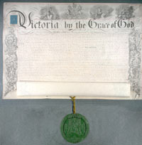 1852 Charter and Seal, Scroll. MUA RG 4, c. 303.